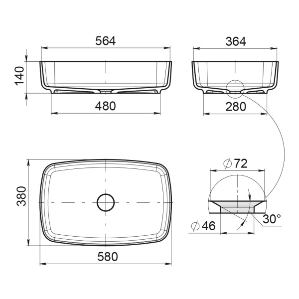 Раковина Radostone Рона 580*380*140 белый матовый