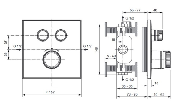 IS CERATHERM NAVIGO Смеситель встр. термост. для душа, для монтажа с EASY-BOX  A1000NU, хром