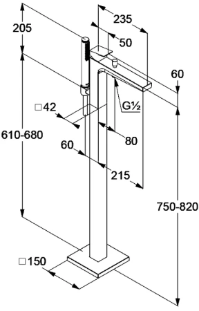 KLUDI-DECUS смеситель для ванны и душа, отдельно стоящий, оружейная сталь
