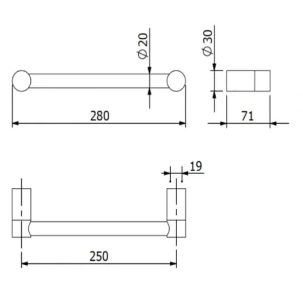 KLUDI-VELA R поручень для ванны, L = 280 мм брашированная бронза