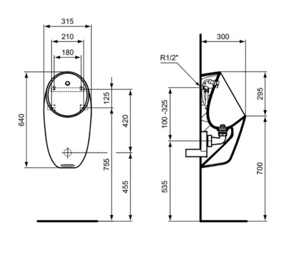 IS I.life Писсуар, нижняя подводка, с крепежами и фитингами в комплекте