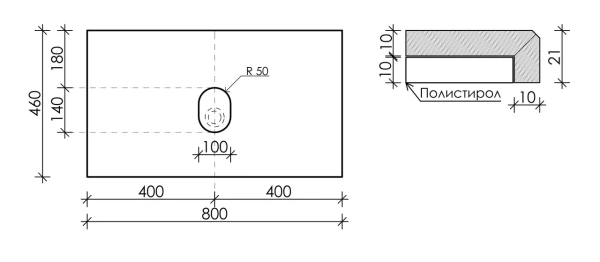 Sancos Столешница без отверстия под смеситель, 800х460, черный (black sky)