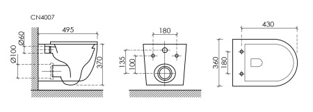 Ceramicanova Унитаз подвесной UP Rimless Торнадо, с ультратонким сидением, микролифт, черный матовый