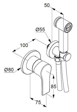 KLUDI ZENTA SL Гигиенический набор, душ модерн - комплект; черный мат.