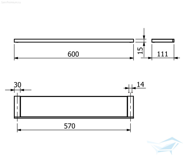 KLUDI-VELA C  полка стеклянная, L = 600 мм белый матовый