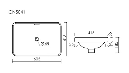 Ceramicanova Умывальник прямоугольный встраиваемый сверху в столешницу Element 605*415*185 мм
