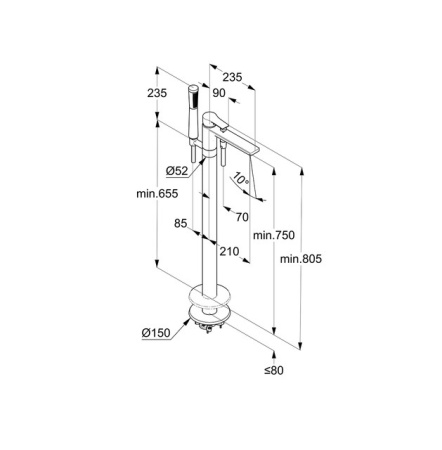 KLUDI ZENTA SL Смеситель для ванны напольный