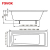 Ванна RAVAK DOMINO PLUS 150x70 SET (ванна+опора 70+Сточный комплект хpом II (квадратный))