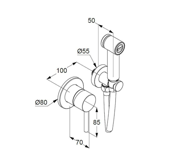 KLUDI BOZZ Гигиенический душ со смесителем, со встраиваемой частью, Brushed Gold