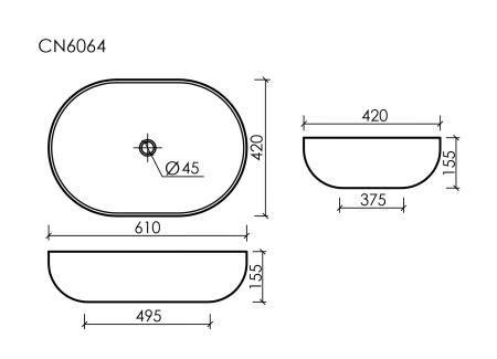 Ceramicanova Умывальник накладной овальный Element 610*420*155мм со сливом переливом