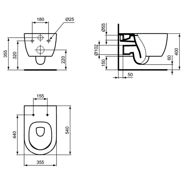 IS BLEND CURVE Унитаз подвесной с технологией смыва AquaBlade®, глубокий смыв, с крепежом TT0293963 
