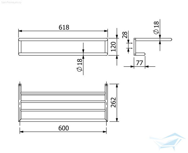 KLUDI-VELA R держатель для полотенец с полкой, L = 600 мм, брашированное золото