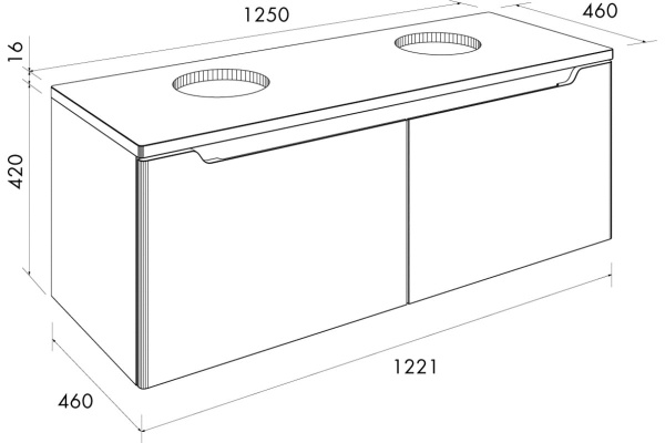 99.9401 W Столешница стекл. с 2-мя отв. под умыв.