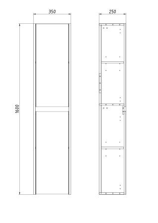 Dreja Luxury 35см, Пенал подвесной/напольный, универсальный , 2 дверцы, 2 полки, серый базальт
