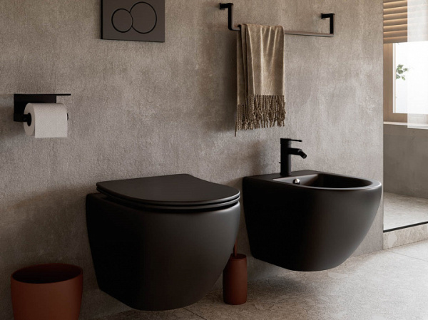 Ceramicanova Подвесное биде Metropol, отверстие под смеситель, с крепежом, черый матовый