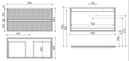 Sancos Тумба подвесная Snob T, два ящика, доводч., система Soft close 995х445х500 Bianco