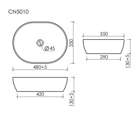 Ceramicanova Умывальник накладной овальная Element 480*350*130мм