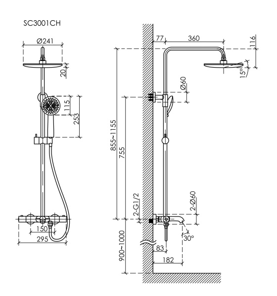 Sancos Душевая стойка SANCOS Game д/душа с термостат. смесителем, изливом, хром глянец