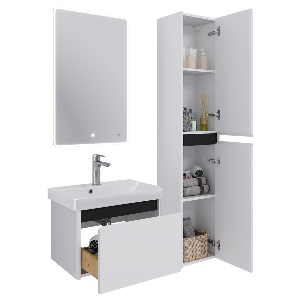 Dreja Luxury 35см, Пенал подвесной/напольный, универсальный , 2 дверцы, 2 полки, белый матовый