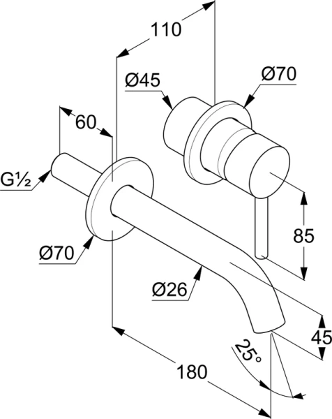 KLUDI BOZZ Комплект наст. смес. умыв. 2 отв. 180 mm + внутренняя часть 38243
