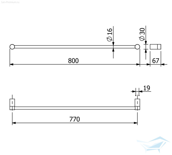 KLUD-VELA R держатель для полотенец, L = 800 мм, брашированное золото