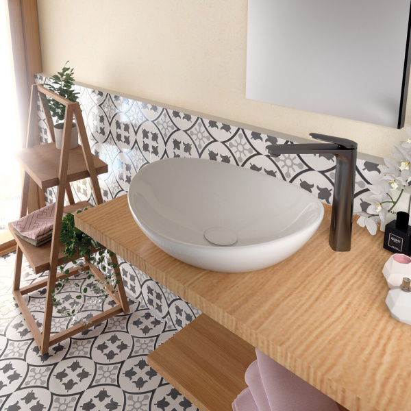 CLEVER VELVET III Смеситель высокий для умывальника, 230 мм, оружейная сталь