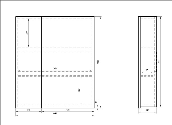 99.9009 Almi 60 Шкаф зеркальный стекл. полочки