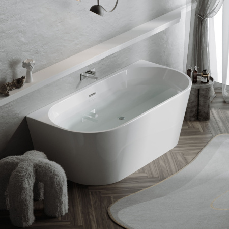 Sancos Ванна First акриловая отдельностоящая пристенная,белая,донный клапан "Click-Clack",хром