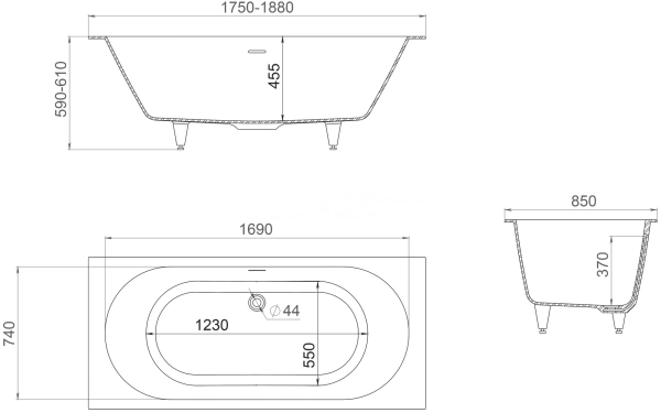 Ванна Kupala LONO встраиваемая 1780x80x600 мм белый матовый