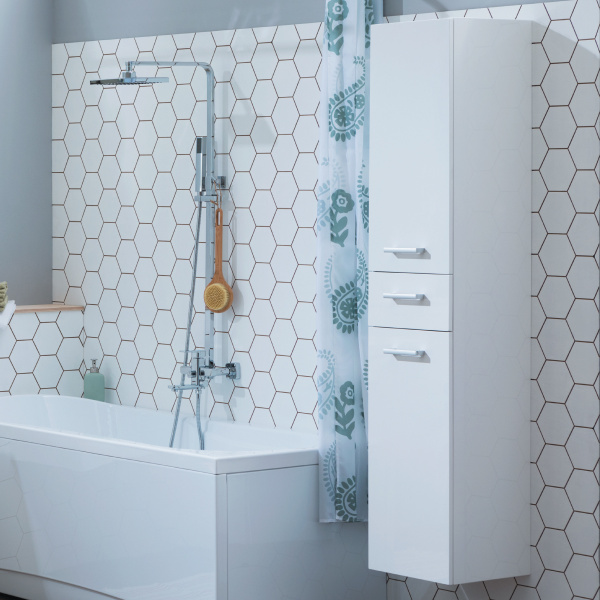 77.0303W Пенал Dreja (СНЯТО) 35см универс., повдвес./напол., 2 дв, 1 ящ. 4 стек. полки, бел.глянец