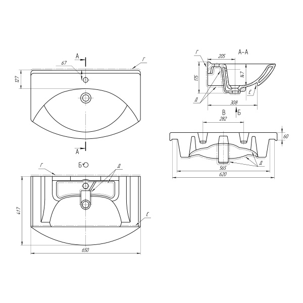 192529 Умывальник Лагуна 65