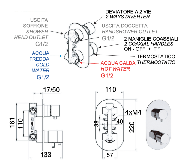 Смеситель термостатический для душа Remer Elegance NT92