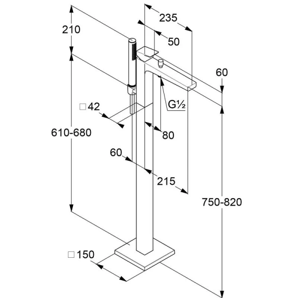 KLUDI-DECUS смеситель для ванны и душа, отдельно стоящий, хром
