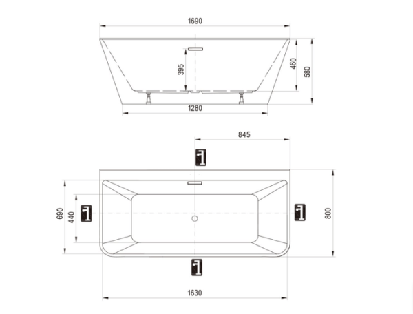 Ванна RAVAK FREEDOM D 1690х800 белая пристенная ПРЯМОУГОЛЬНАЯ