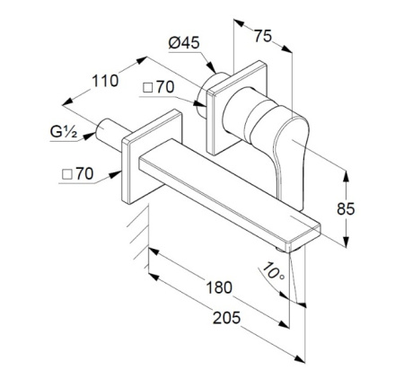 KLUDI ZENTA SL Смеситель для раковины встраиваемый, внешняя часть, излив 180 мм