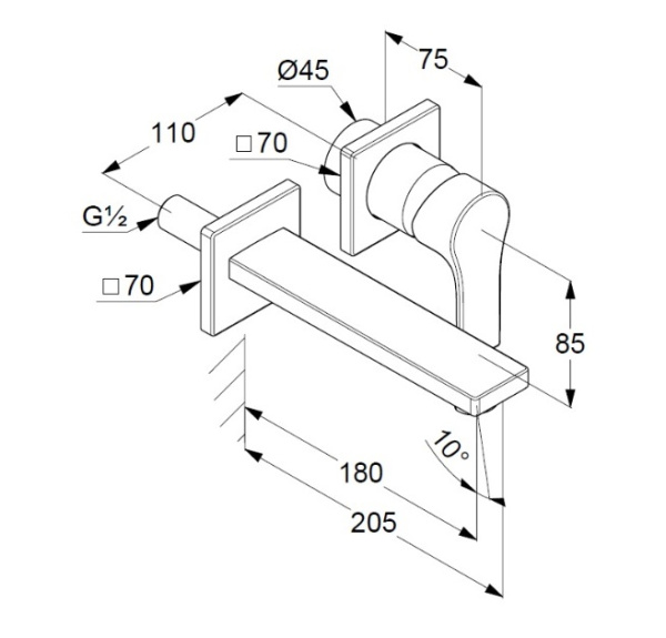 KLUDI ZENTA SL Смеситель для раковины встраиваемый, внешняя часть, излив 180 мм
