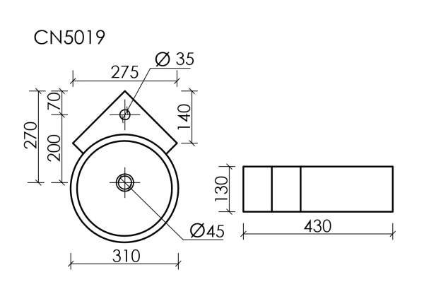 Ceramicanova Умывальник подвесной угловой Element  310*430*125мм