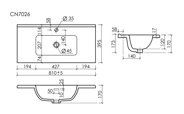 Ceramicanova Умывальник мебельный Compact 810x395x170мм