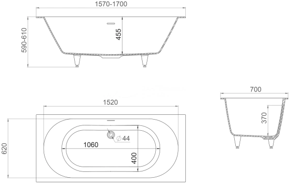 Ванна Kupala LONO встраиваемая 1700х700х600 мм белый матовый
