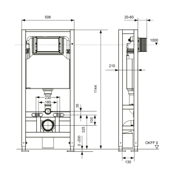 S500393 Инсталляция TECEspring, модуль для установки подвесного унитаза, на четырех опорах