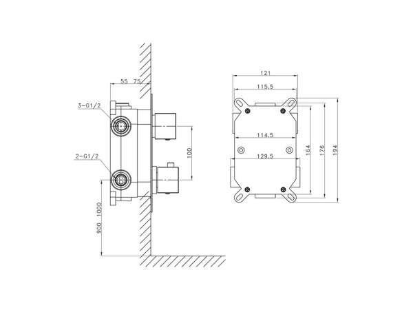 IO Встраиваемый комплект для душа термостатический ORION (3084CB+ 3024CB+3058CB) медь