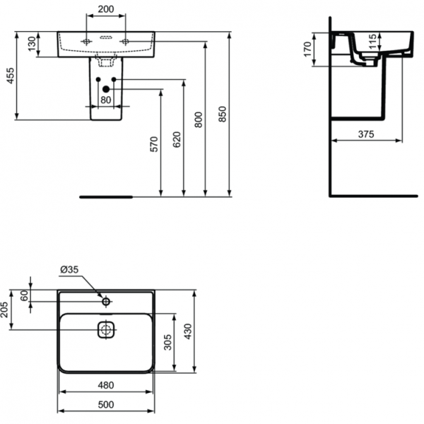 IS STRADA II Раковина 50 см с керамической накладкой слива (T854601)
