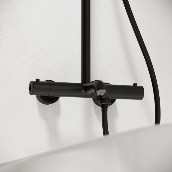 Sancos Душевая стойка SANCOS Game для душа с изливом с термос. смес. удлин. шт., цвет черный матовый