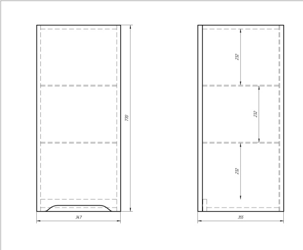 Dreja QL35, Полупенал подвесной, 35 см, правый, 1 дверца, 2 стеклянные полки, белый глянец