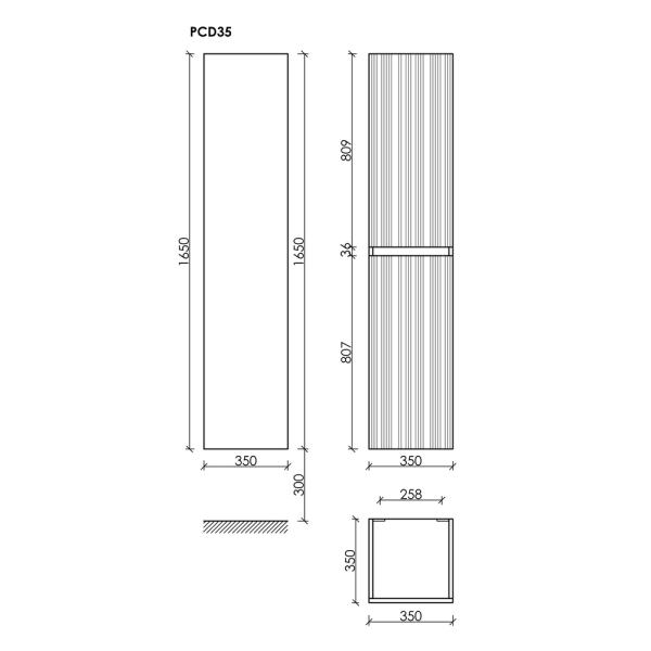 Шкаф-пенал подвесной SANCOS Code, 350х350х1650 мм, цвет белый, арт. PCD35W