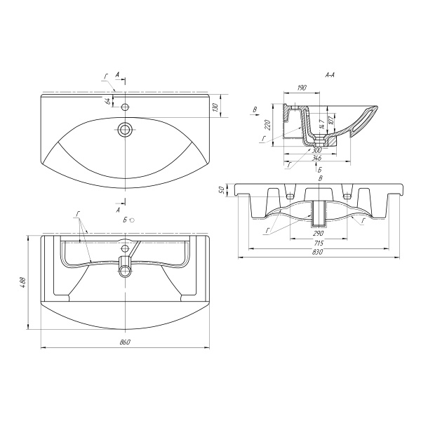 191676 Умывальник Лагуна 85