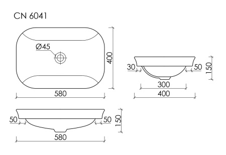 Ceramicanova Умывальник прямоугольный встраиваемый сверху в столешницу Element 580*400*150мм