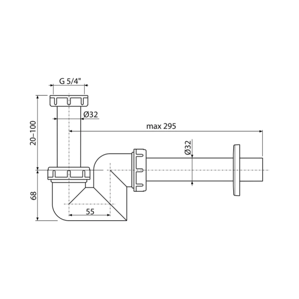 ALCAPLAST Сифон для умывальника и биде , пластик Ø32