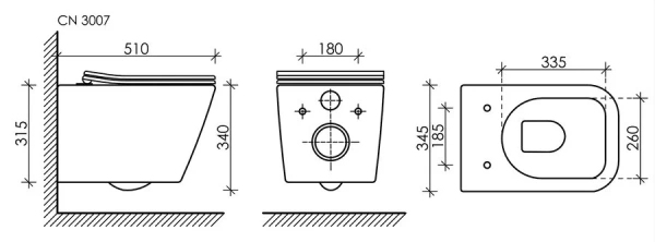 Сет 4 в 1: Подвесной унитаз Metric Rimless арт. CN3007 + Шумоизоляционная панель для инсталляции арт