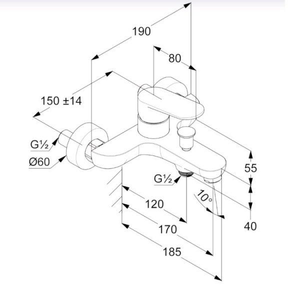 KLUDI X1 Смеситель для ванны с изливом с подключением шланга, черный матовый